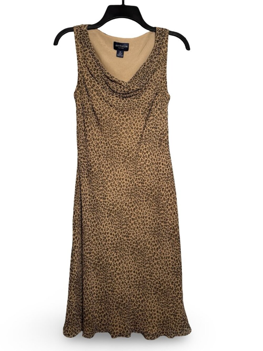 Vintage Ann Taylor Silk Leopard Print Cowl Neck Dress 6P Y2K 90s Midi Slip